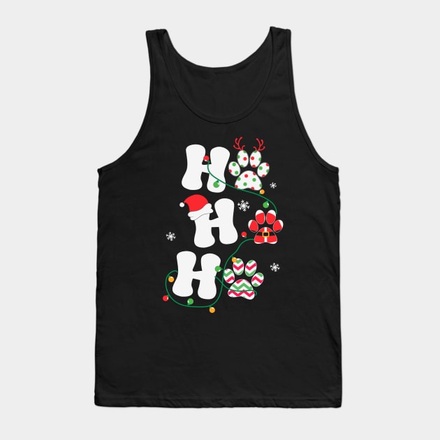 Ho Ho Ho Paw Print Christmas Lights Dog Lover Christmas Gift Tank Top by BadDesignCo